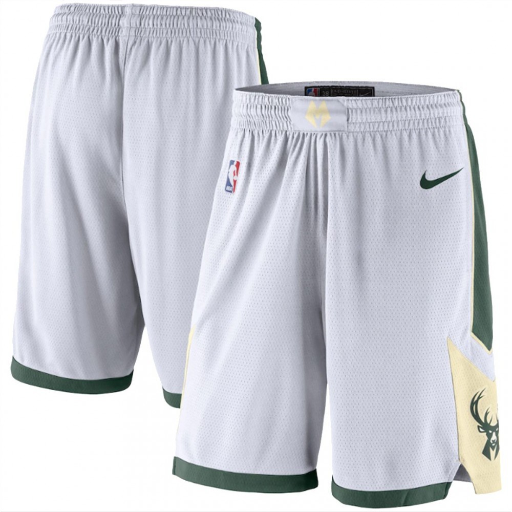 20/21 Men's Milwaukee Bucks White/Hunter Green Association Edition Performance Swingman Shorts-Pro Kit Vault | Brand New 26/27 Sports Jerseys
